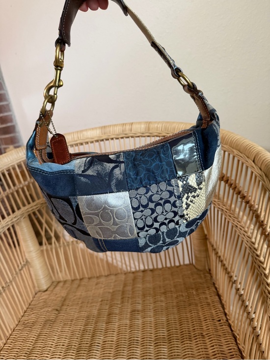 Coach Handbags - Coach Patchwork Shoulder Bag in Navy and Silver